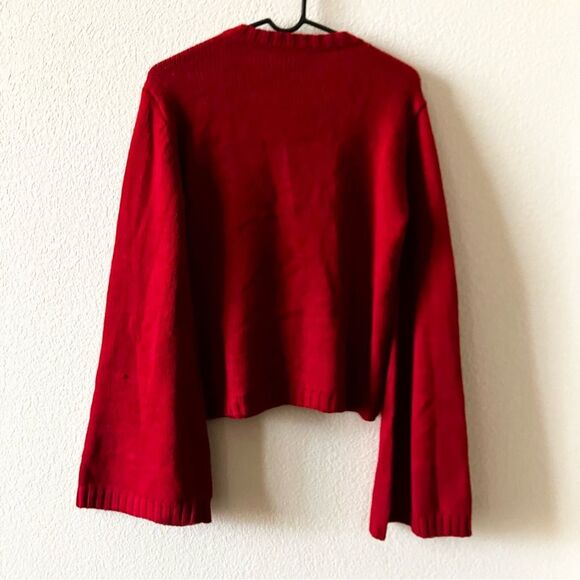 NEW Tobi Red Retro Flare Sleeve Modern Knit Minimalist Preppy Crewneck Sweater S - Picture 6 of 7